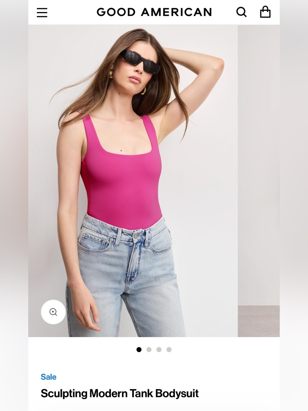Good American Hot Pink Square Neck Tank Bodysuit